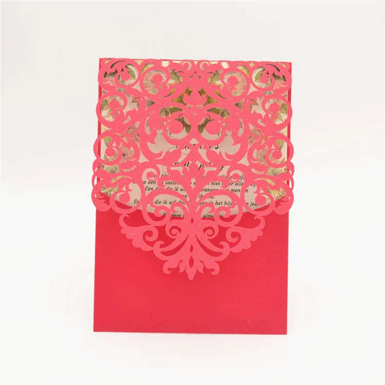 

50suits Vintage pocket design laser cut indian wedding invitation with blank insert and envelope