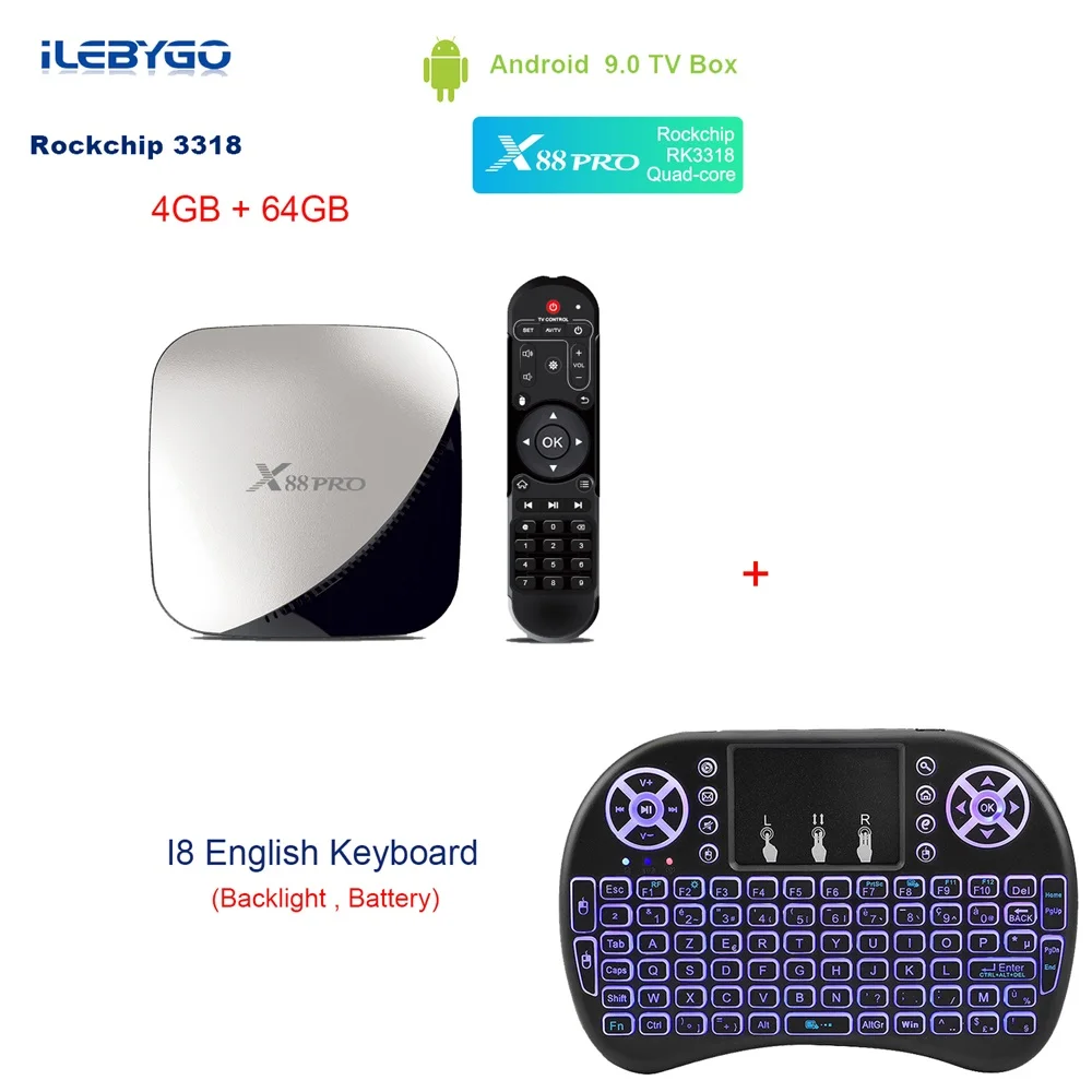4GB 64GB i8N Ilebygo X88 pro Android 9,0 ТВ коробка 4G 64G RK3318 4 ядра 2,4G и 5G Wi-Fi 4 K HDR Smart Декодер каналов кабельного телевидения USB 3,0 Поддержка 3D фильм Ott Box - Цвет: 4GB 64GB i8N