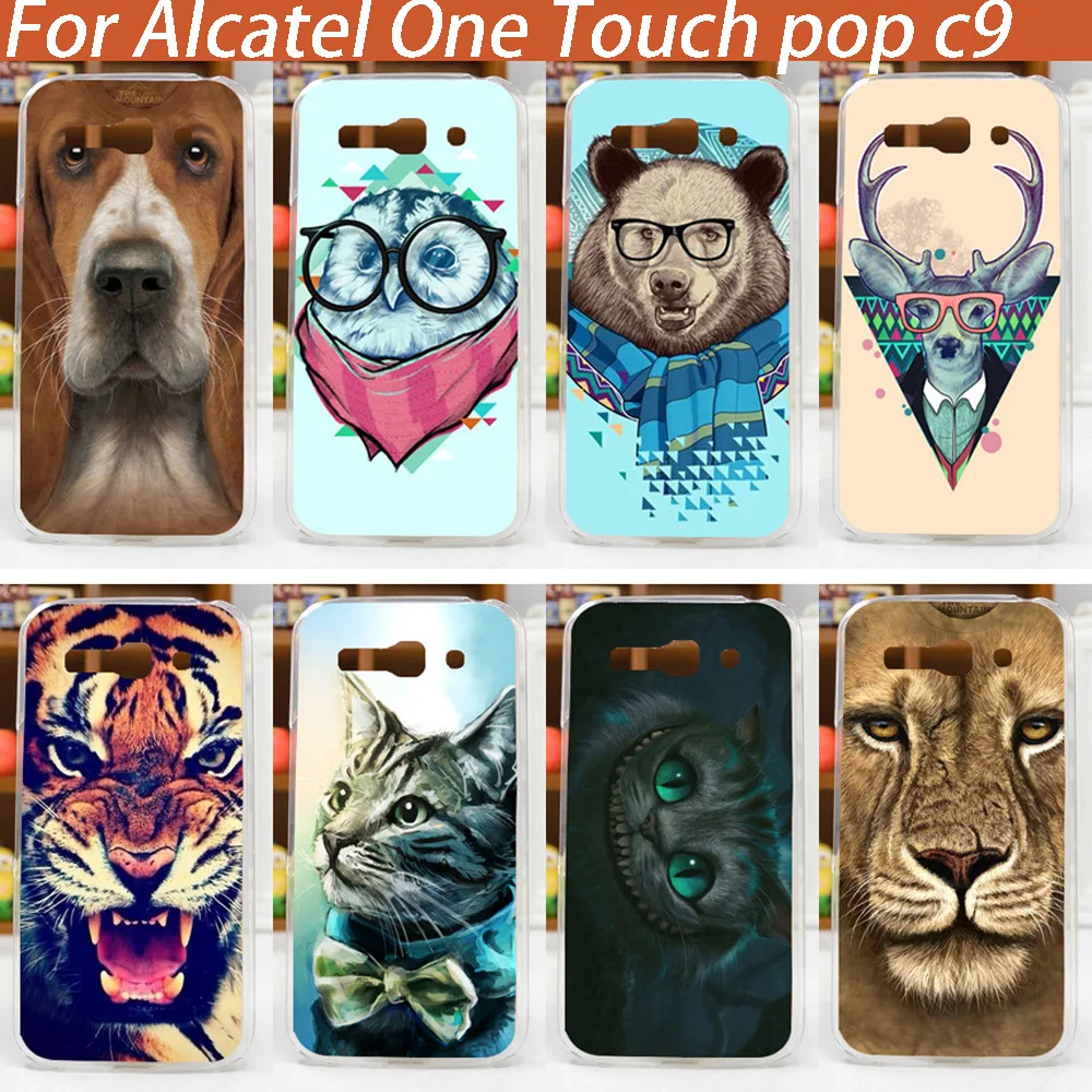 Красочные с цветными рисунками животных чехол крышкой цветной для Alcatel One Touch C9 OT
