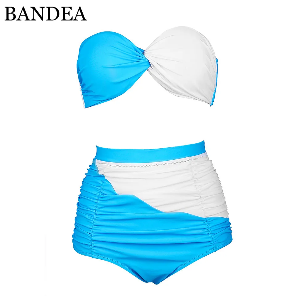 

BANDEA bikinis women high waist bikini set plus size swimsuit sexy bathing suit patchwork bandeau swimwear halter biquini 4XL