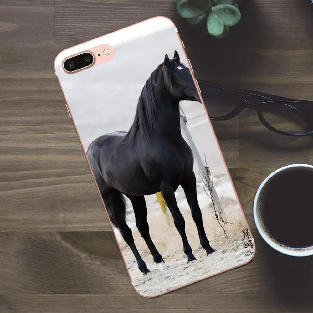 Bixedx Мягкий чехол из ТПУ для мобильного телефона для Apple iPhone 4 4S 5 5C SE 6 6S 7 8 Plus iPhone X Galaxy A3 A5 J1 J2 J3 J5 J7 вороной конь животных - Цвет: as picture