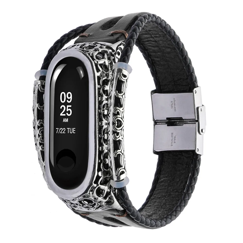Сменный кожаный ремешок на запястье + металлический чехол для Xiaomi Mi Band 3 Модный