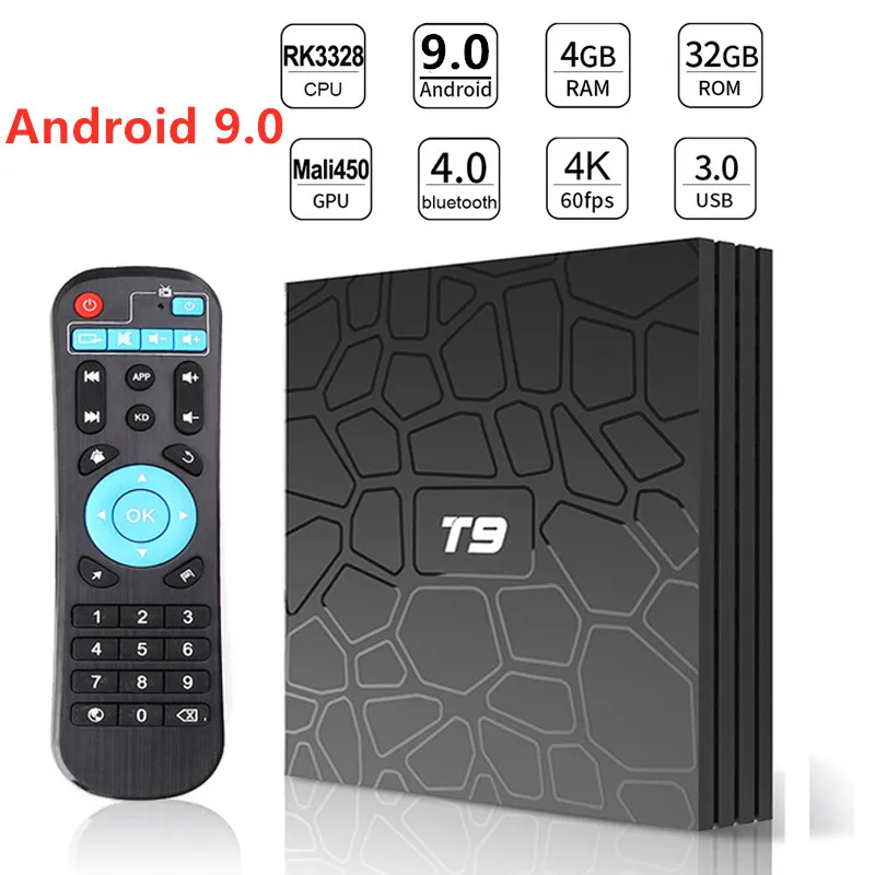 T9 Android 9 0 ТВ-бокс на Rockchip RK3328 Quad-Core 4 Гб оперативной памяти 32 встроенной USB 3 2 4G WI-FI BT