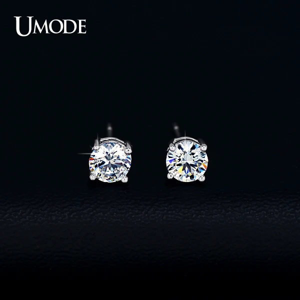 UMODE Серьги-гвоздики с покрытием из белого золота и 4 маленькими очаровательными фианитами 0,5к высшего качества ААА+ UE0142