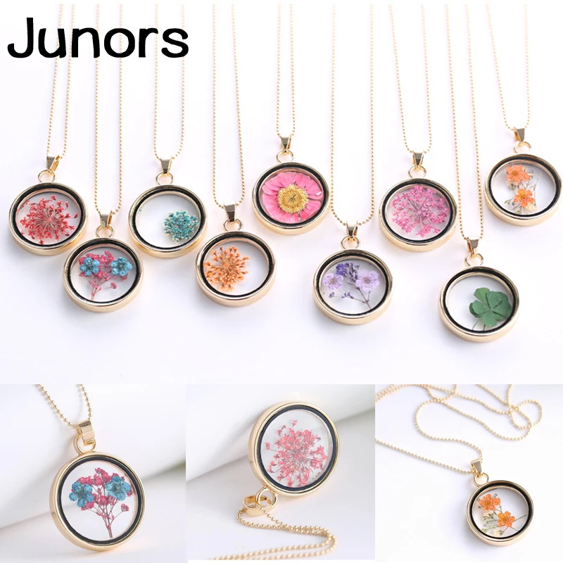 Женское креативное ожерелье с сушеными цветами цепочка золотистого цвета на