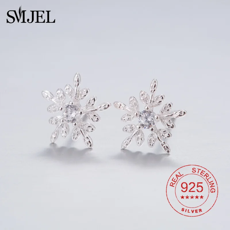 SMJE 100% Серебро 925 пробы Cz снежинка серьги для женщин зимние украшения в подарок на