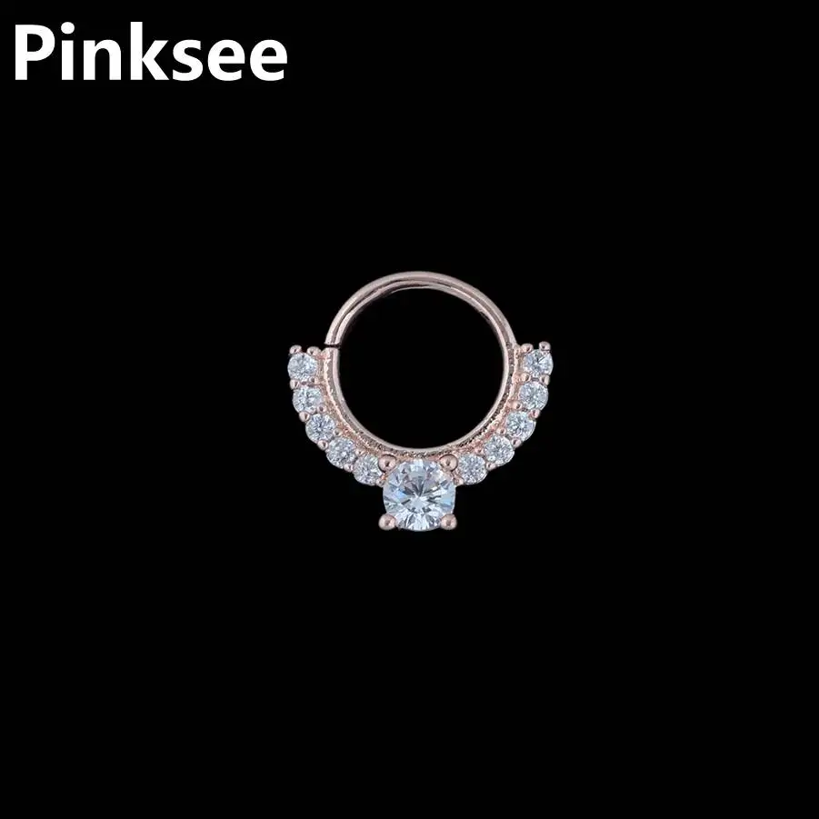 C Rose Gold 316L хирургическая сталь поддельная перегородка клипса для Носа Кольцо Круг CZ Кристалл Хрящ уха нос обруч Шпильки для пирсинга ювелирные изделия Анти-аллергия - Окраска металла: C Rose Gold