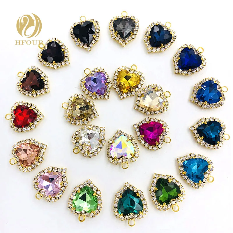 

Free shipping 12mm heart single loop gold base flatback glass crystal button DIY Pendant/necklace/Jewelry/Bracelet/accessories