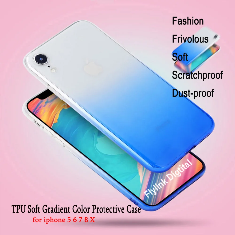 Ультратонкий Мягкий чехол из ТПУ для iPhone 5 6 7 8 прозрачный цветной силиконовый с