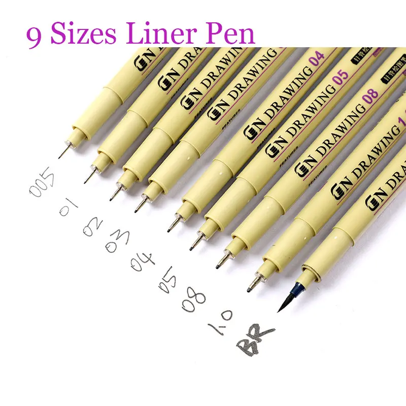 Черная sakura Fineliner ручка Водонепроницаемая пигментная щетка Marker005 01 02 03 04 05 08 1 0