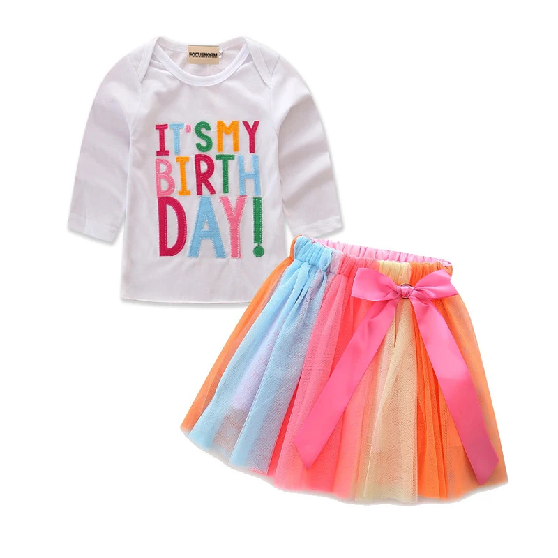 Комплект одежды для маленьких девочек на день рождения футболка с длинными