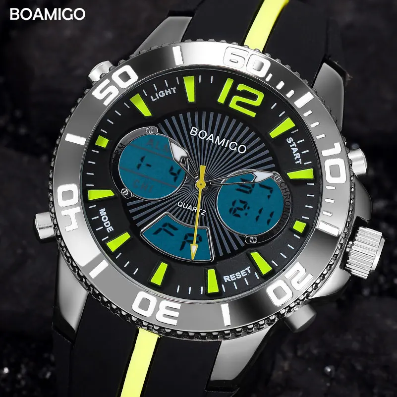 Мужские кварцевые часы с резиновым ремешком аналогово цифровые светодиодные