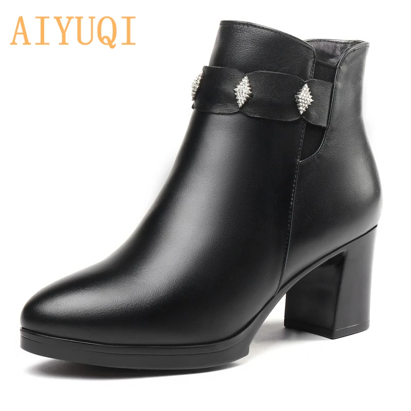 

AIYUQI Genuine Leather Women Winter Boots Waterproof Wool Warm Fashion Women Booties Full Cowhide Zip Female Ankle Boots