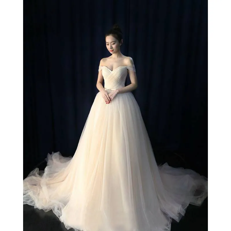 Женское длинное платье с открытыми плечами Erosebridal трапециевидной формы большого
