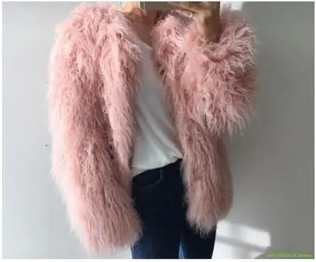 Pink Осень зима новые меховые пальто женские розовые модные тонкие длинные волосы имитация шерсти меховые пальто парки женские топы - Цвет: Pink