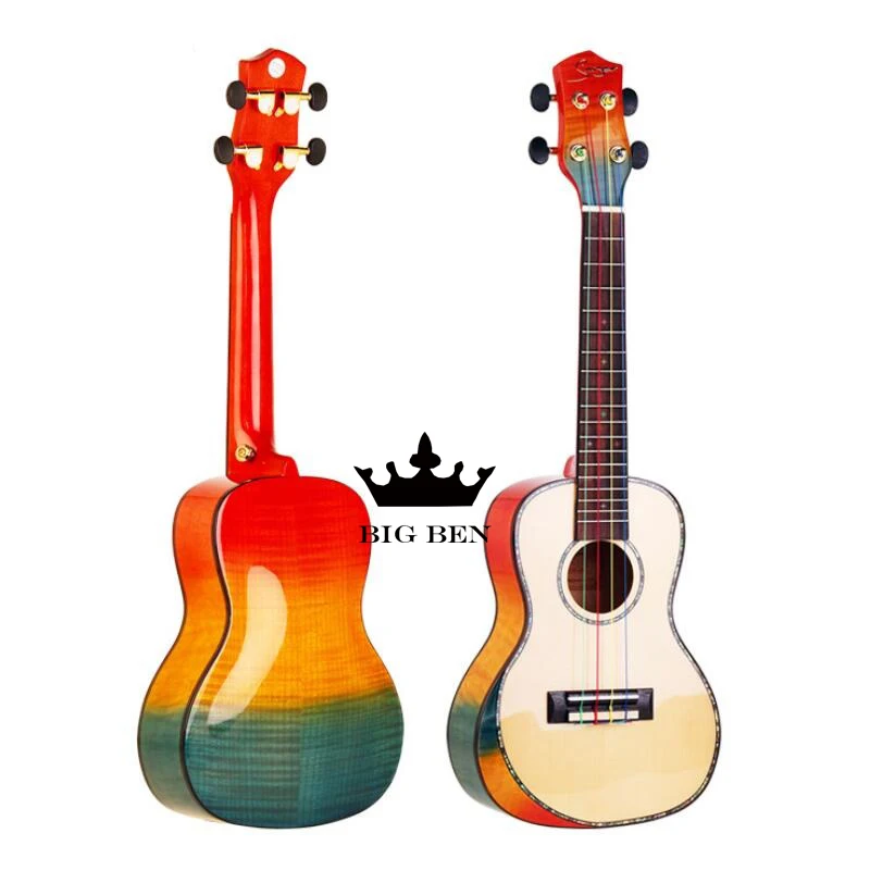 Hawaiian Guitar rainbow-colored string 23inch uklele spruce solid maple student ukulele little guitar 3D effect top | Музыкальные