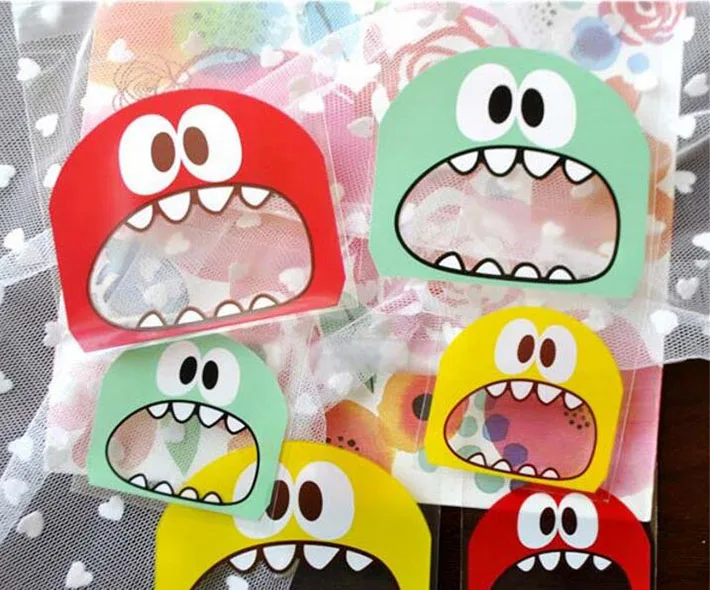 100 упаковок милый маленький монстр пластиковые пакеты для печенья самоклеющийся