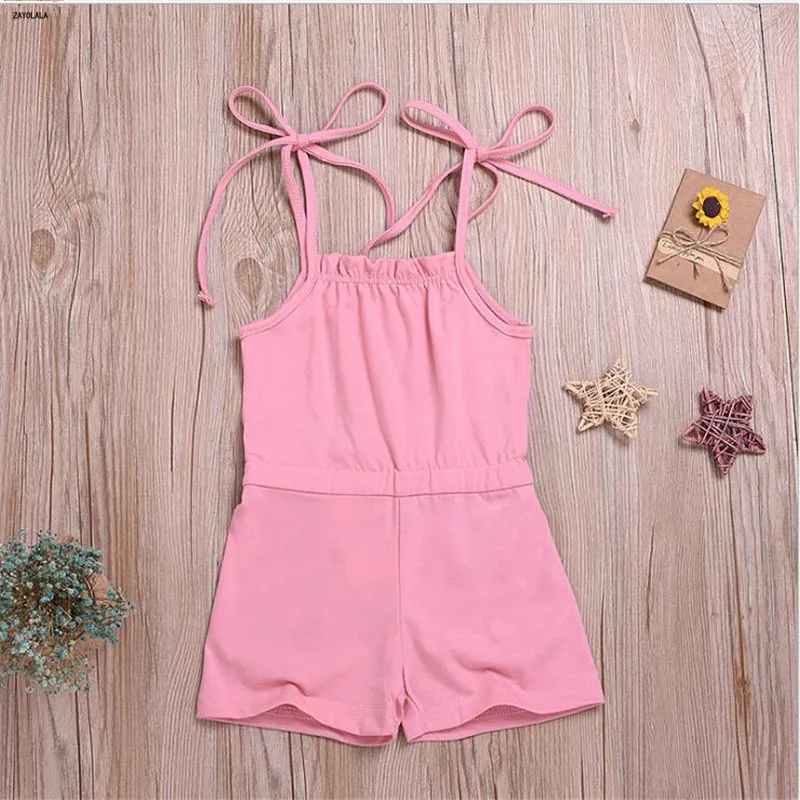 Детские комбинезоны для девочек летние без рукавов на бретельках с цветочным