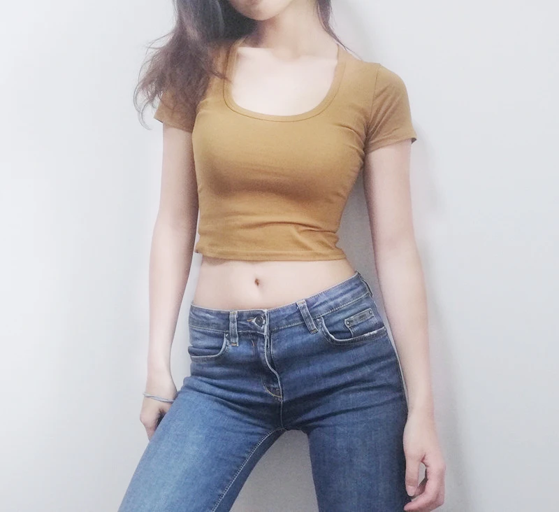 Женская футболка с коротким рукавом и U образным вырезом|Футболки| |