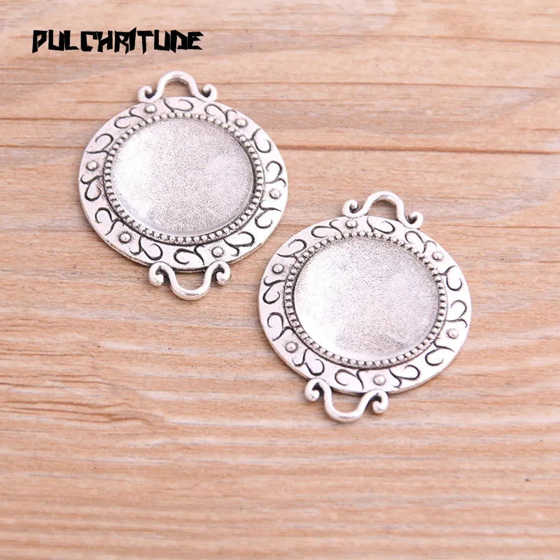  6pcs/lot 18mm Inner Size Two Color Fame Style Round Cabochon Connector + Glass Base Setting Charms Pendant | Украшения и