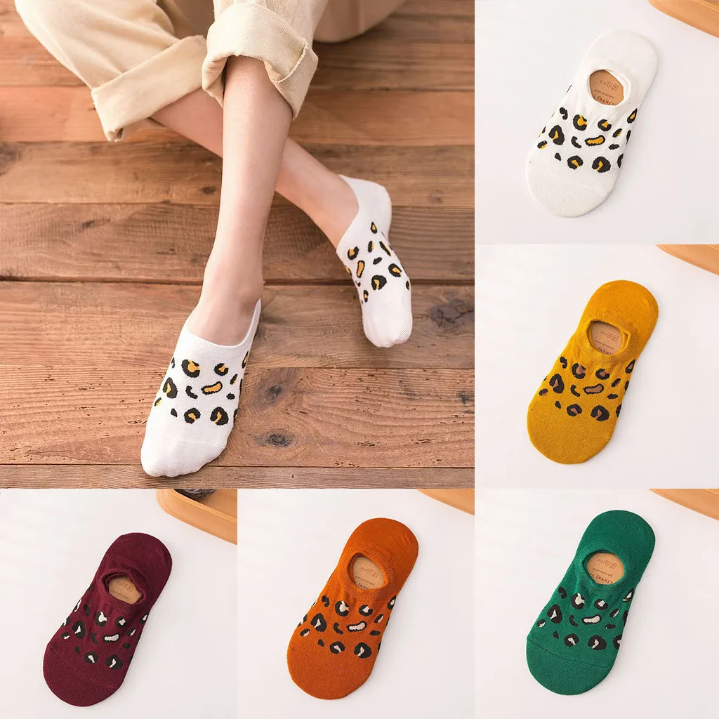 Женские носки удобные хлопковые с леопардовым принтом женские тапочки короткие
