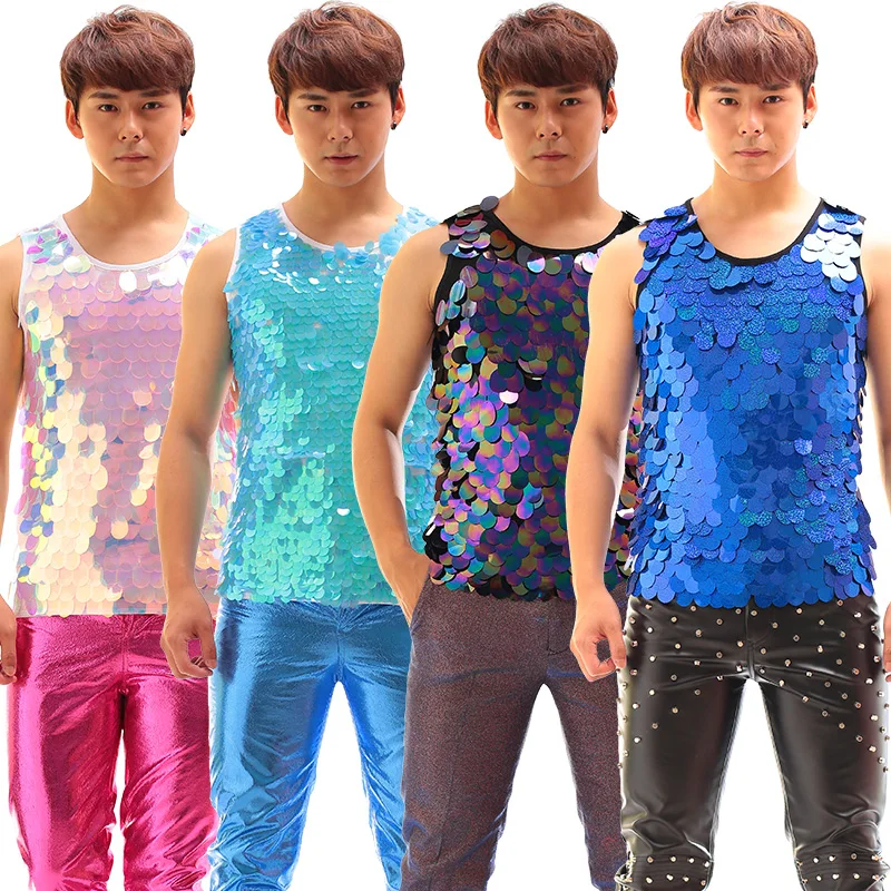 Мужская Тонкая пайетка dj мужская жилетка Ds мужской костюм для ночного клуба