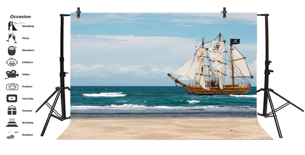 Laeacco Sea Blue Sky Boats живописный портретный фон для фотосъемки индивидуальные