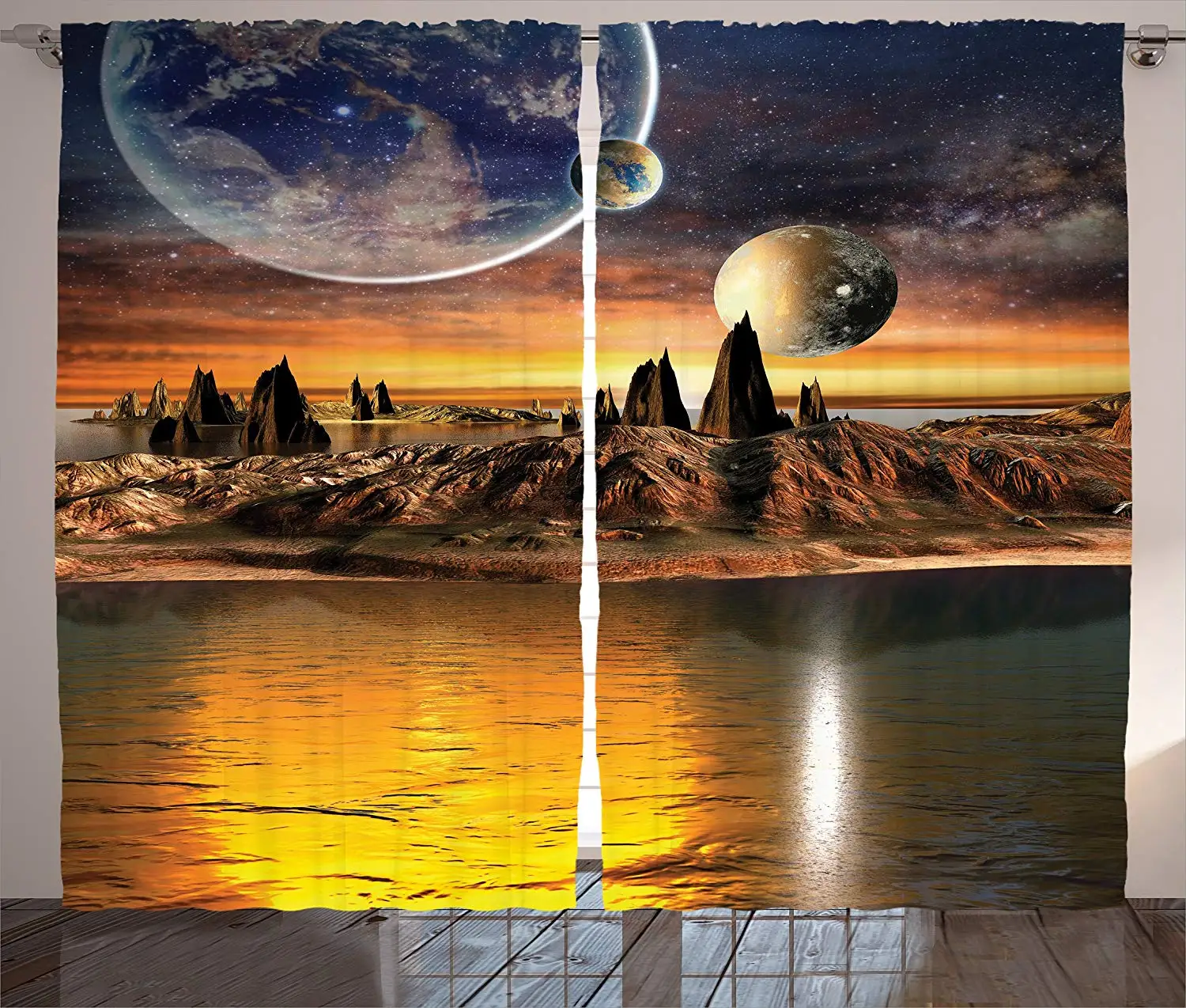 Фантазийные шторы для дома Alien Planet Earth Moon Mountain Fantasy Sci Fi Galactic Future Cosmos Art гостиная