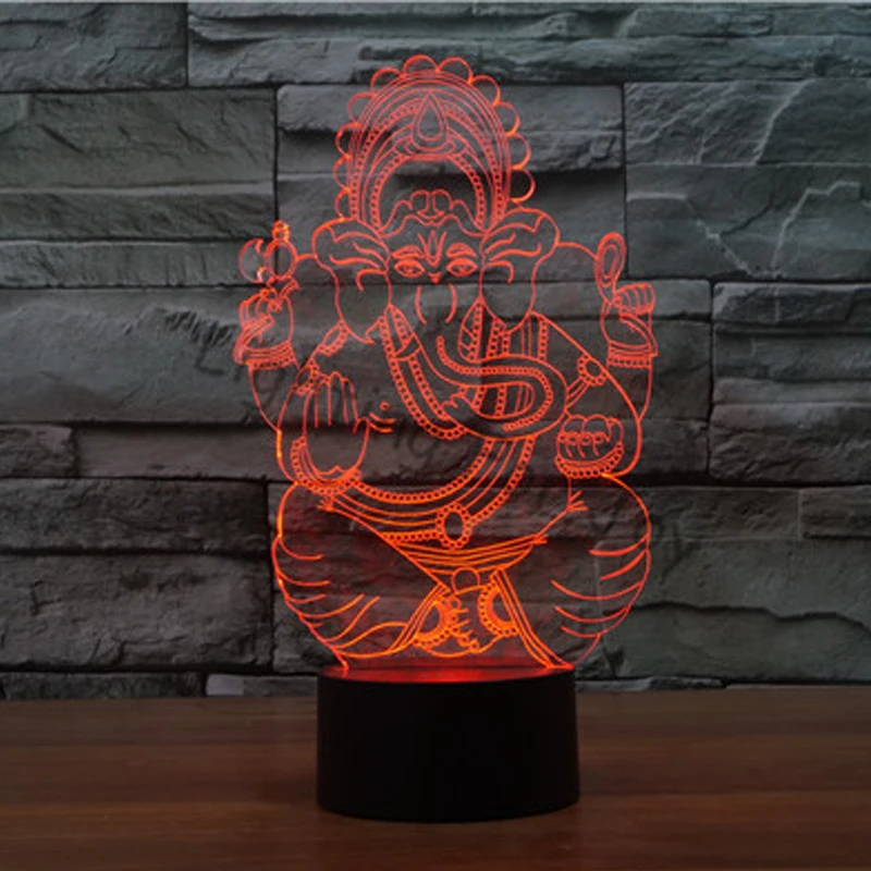 СЛОН БУДДА 3D Ночной светильник светодиодный сенсорный выключатель с удаленным