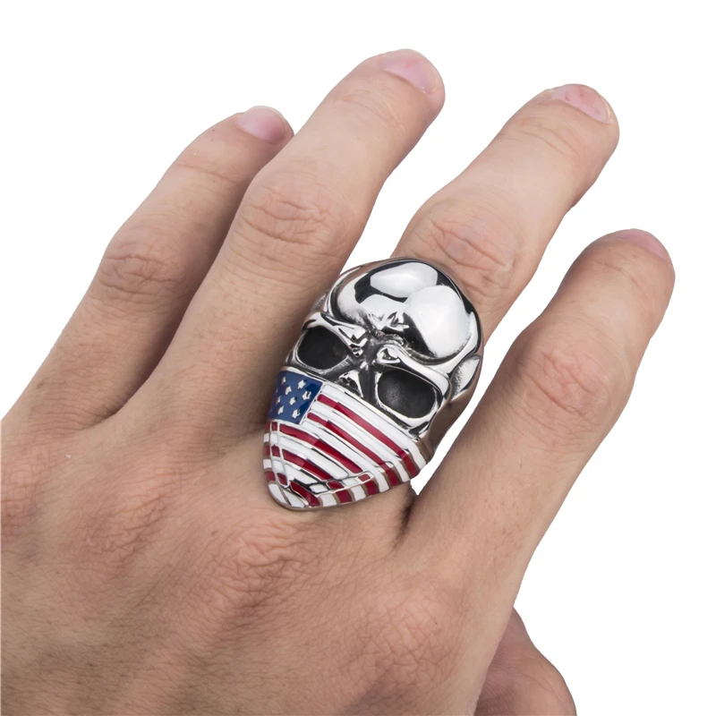 Мужское байкерское кольцо в американском стиле с черепом из нержавеющей стали