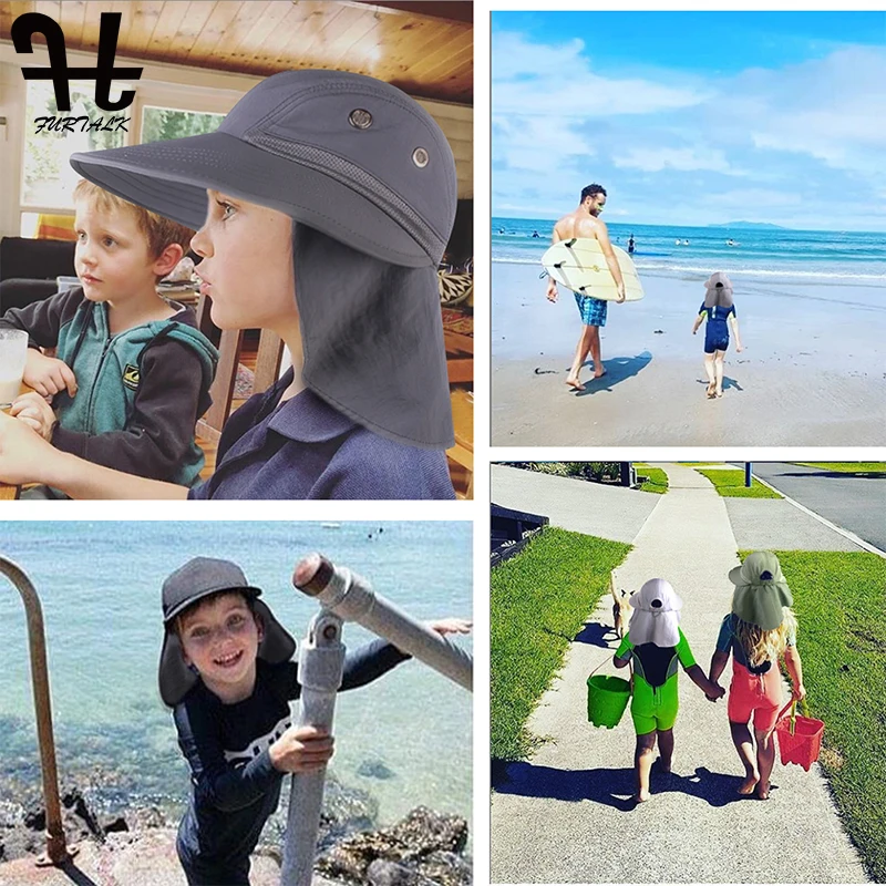 FURTALK летняя шапка Детские кепки от солнца с клапаном на шее для мальчиков и