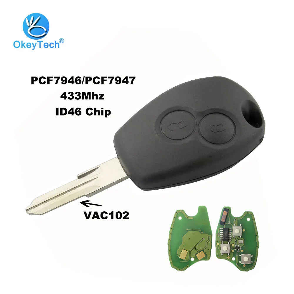 OkeyTech Автомобильный Дистанционный ключ для Renault Duster Megane Logan Sandero Kangoo 2 кнопки 433 МГц