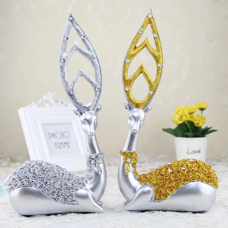 Золотой олень смолы фигурка ремесла миниатюрный палевый статуя Свадебные