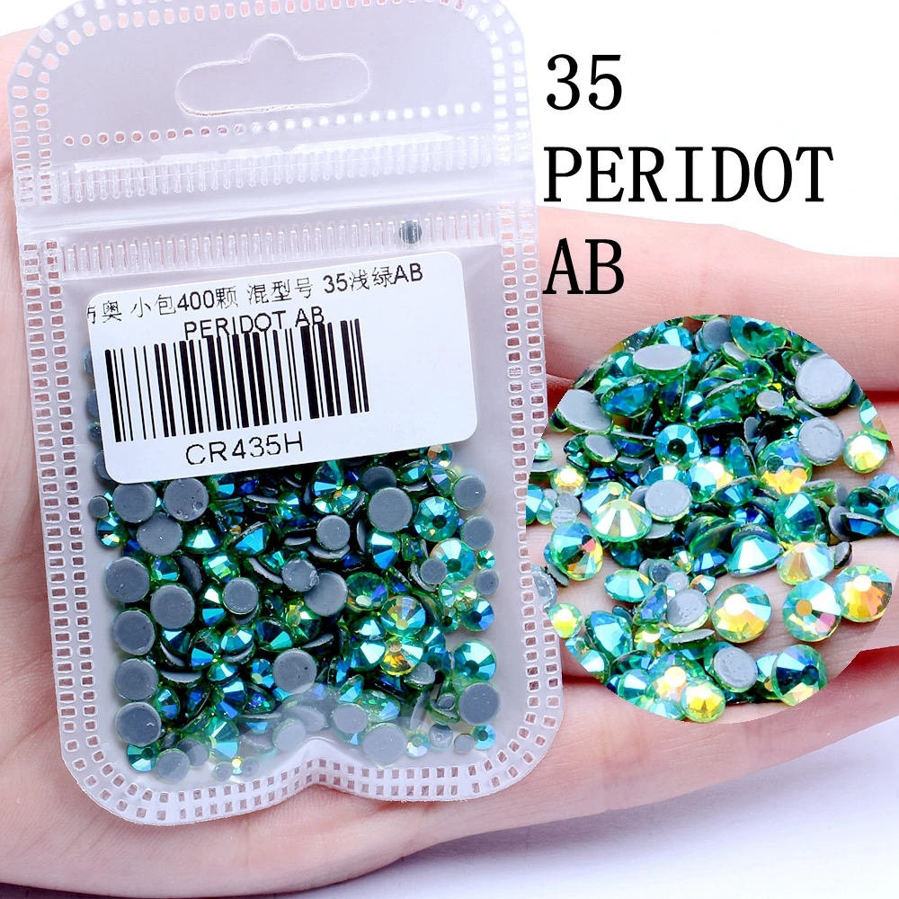 PERIDOT AB Смешанные размеры 400 шт./упак. все AB Цвета Hotfix Flatback Стразы для ногтей Rhinestoens для дизайна ногтей 3D украшения для ногтей украшение драгоценных камней - Цвет: PERIDOT AB