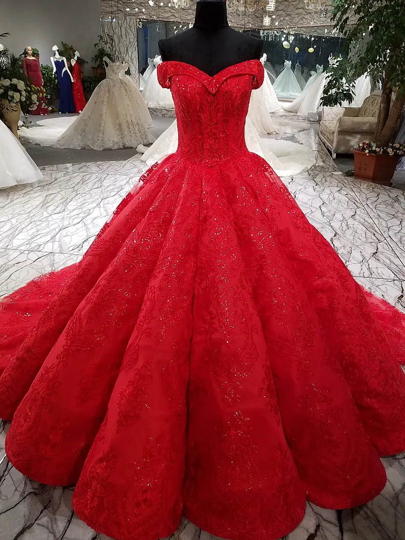 CloverBridal высокого качества 50 см Поезд из бисера с кружевной аппликацией ruched с открытыми плечами сверкающих бальный наряд красный торжественное платье