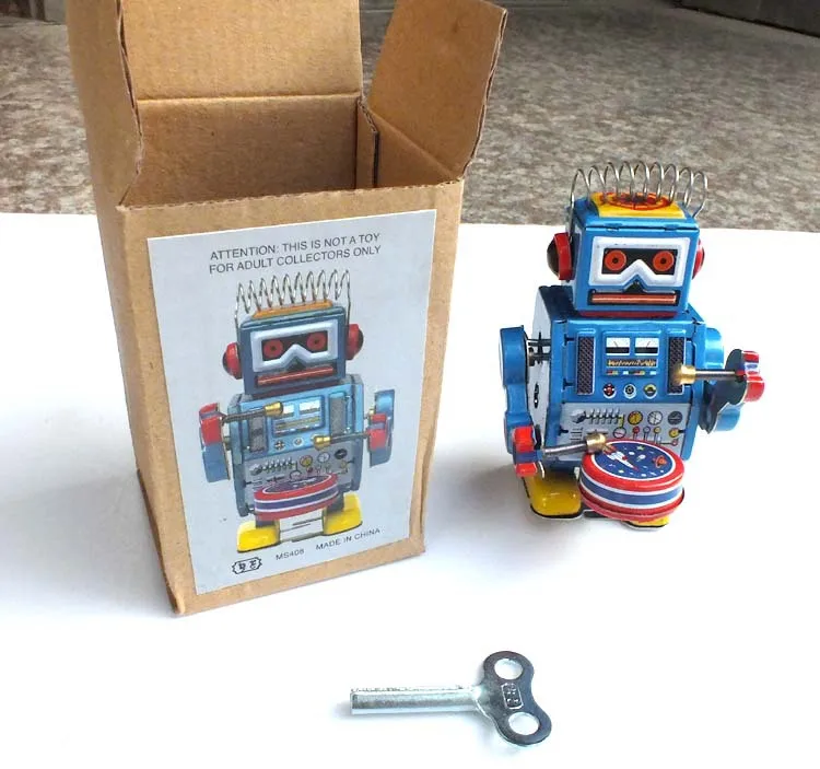 Newest Design Retro Styles beating drum Robot Tinplate Clockwork toy for Kids Classic Toys | Игрушки и хобби