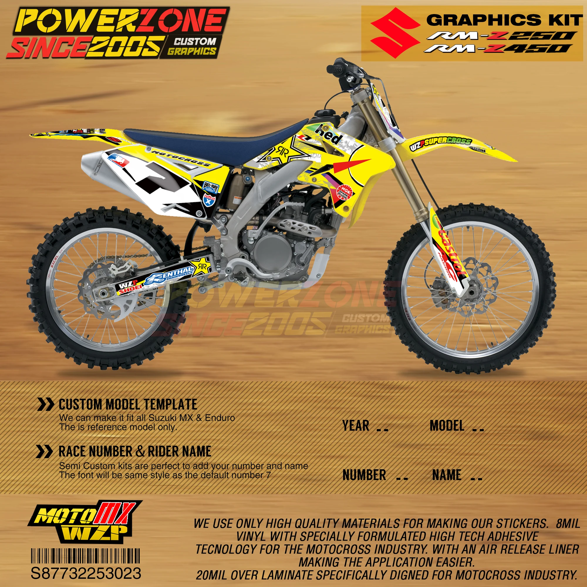 

PowerZone Custom Team Graphics Backgrounds Decals 3M Stickers Kit For Suzuki RMZ250 04-06 07-09 10-18 RMZ450 08-17 RM 03-08 023