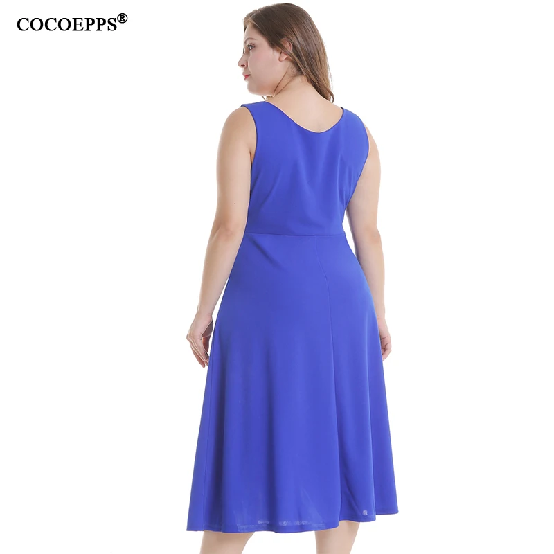 Женское винтажное платье без рукавов синее большого размера повседневное