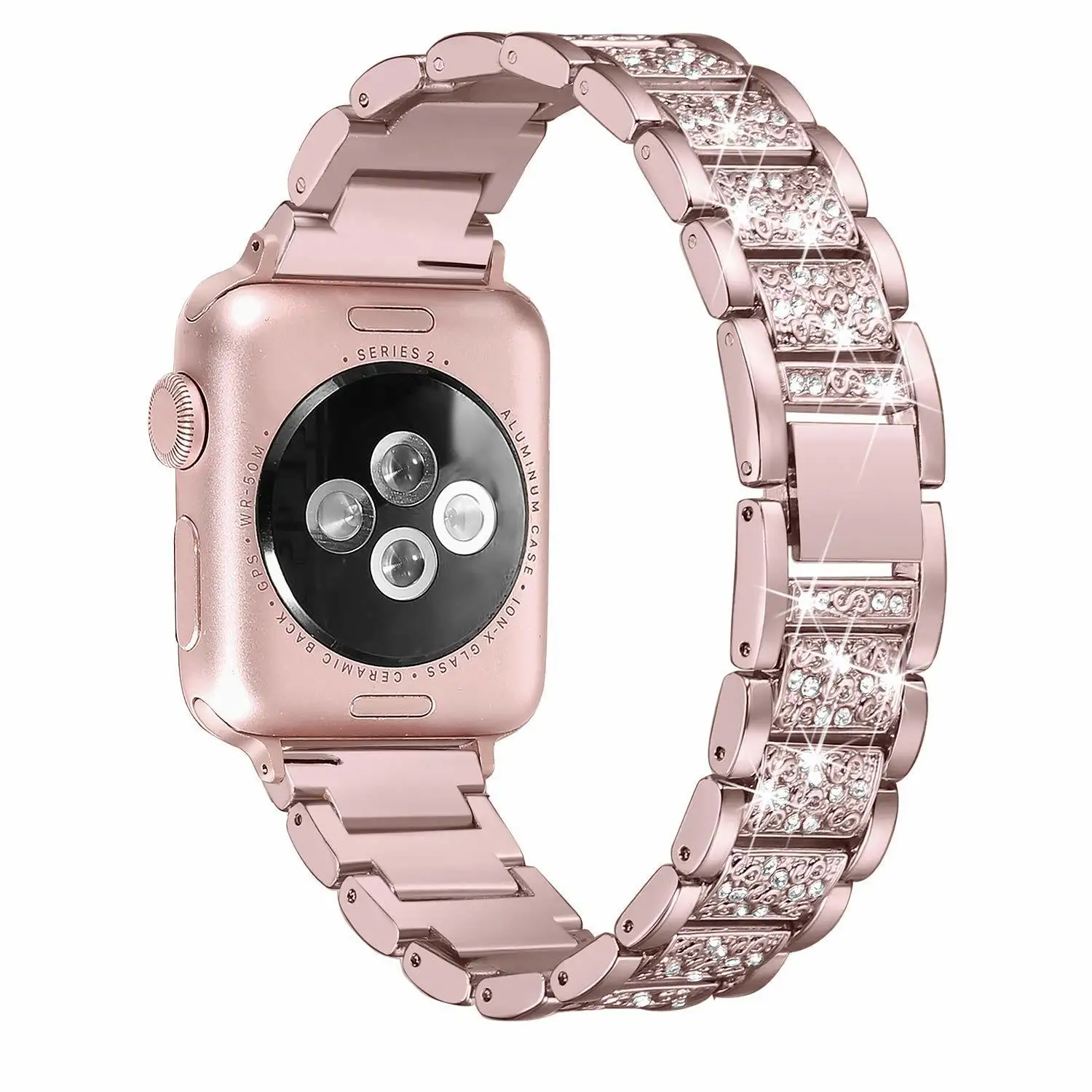 rose pink For Apple Watch Band 40mm 44mm 38mm 42mm Diamond Stainless Steel Loop for Apple Watch series 4 3 2 1 iWatch Rose Pink Bracelet - Цвет ремешка: rose pink