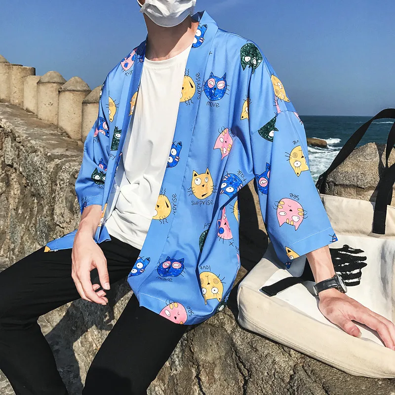 Мужская куртка-кимоно с принтом из мультфильма Три четверти летние мужские