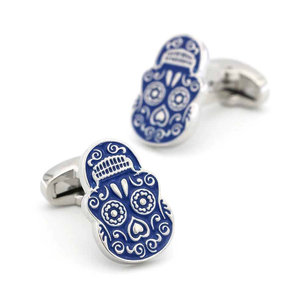 Запонки iGame в виде черепа брендовые запонки из латуни с синей росписью скелета и