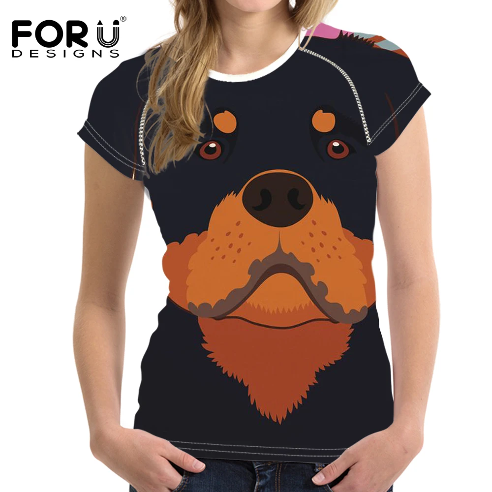 FORUDESIGNS/летнее платье с изображением собаки ротвейлера портрет футболка женская