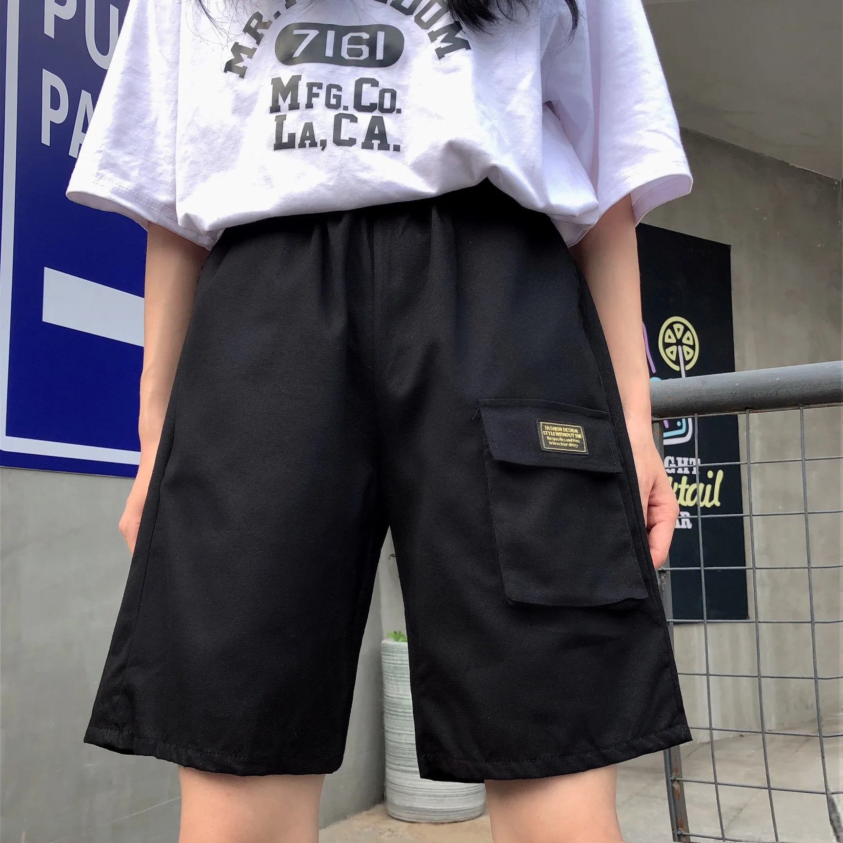 Шорты женские летние Harajuku корейский стиль пара Простые ретро женские s Карго спортивные Свободные повседневные Карманы Прямые BF короткие эластичные