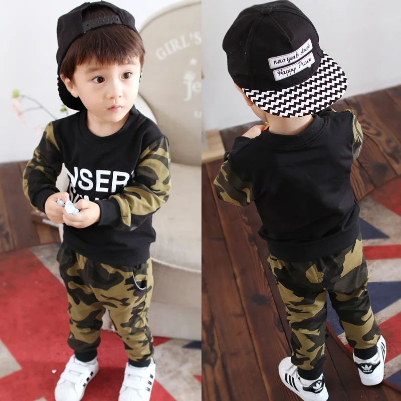 

Autumn cotton newborn infant toddler baby boy long sleeve outfits camouflage girls' clothing pullover tops+pants green red YY208