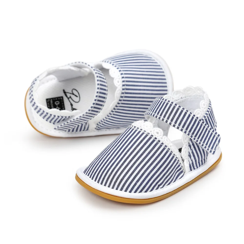 Летняя обувь для новорожденных в синюю полоску босоножки с закрытым носком