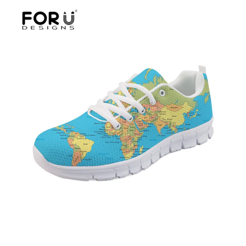 Женские кроссовки с принтом карты мира FORUDESIGNS модные 2018 дышащая сетчатая обувь на
