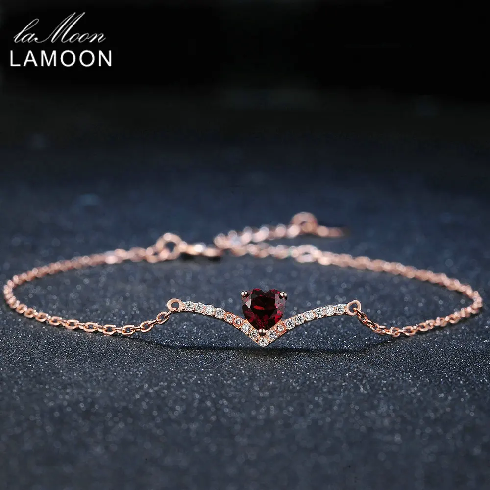Lamoon Сердце 100% натуральный драгоценный камень классика красный 0.3ct Гранат 925 пробы