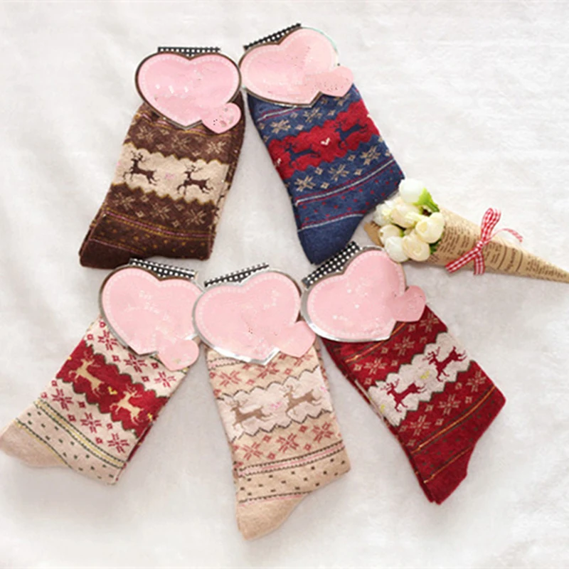 5 цветов носки с рождественским оленем женские и мужские повседневные вязаные