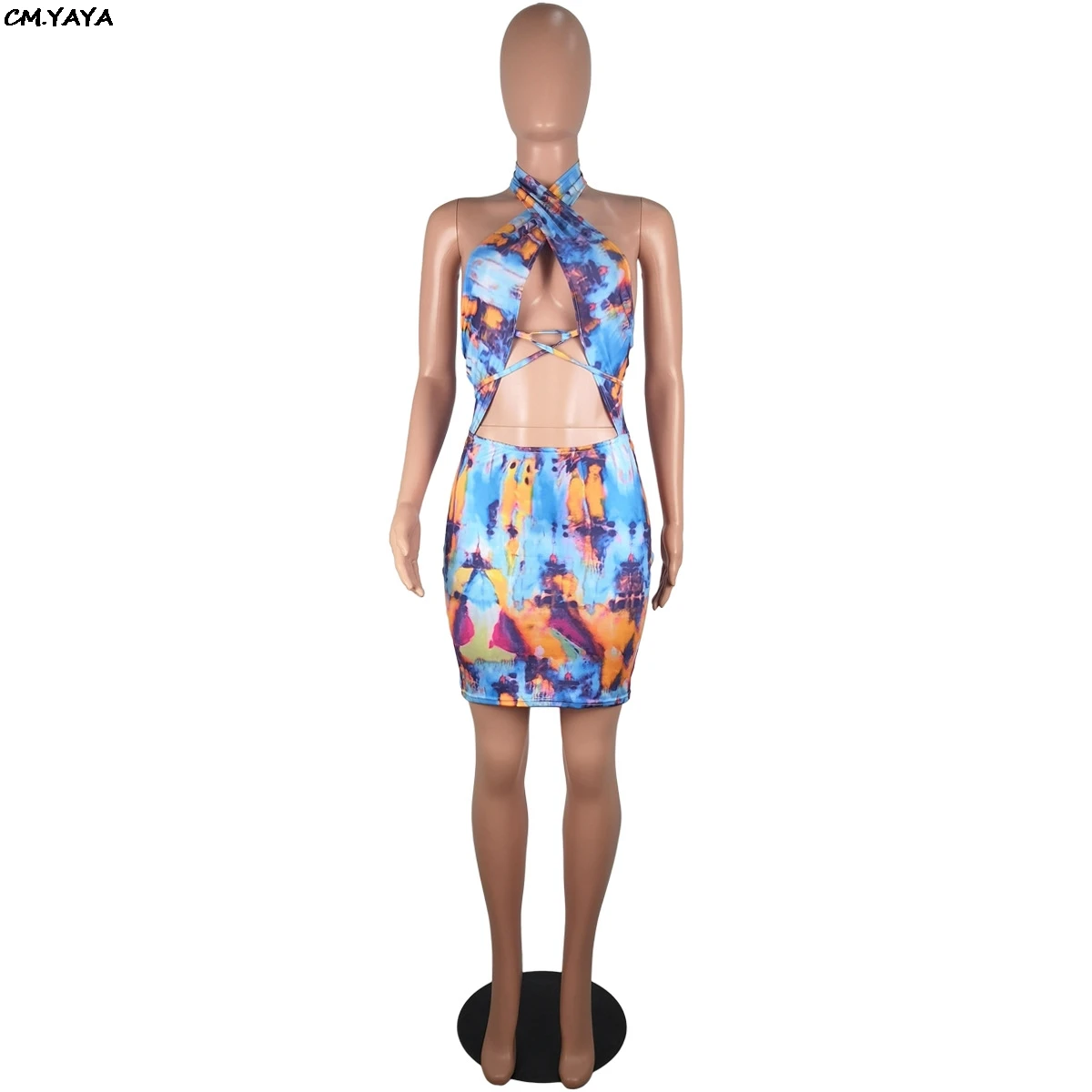 2019 Новая женская летняя блузка на бретелях с открытой спиной выше колена Мини