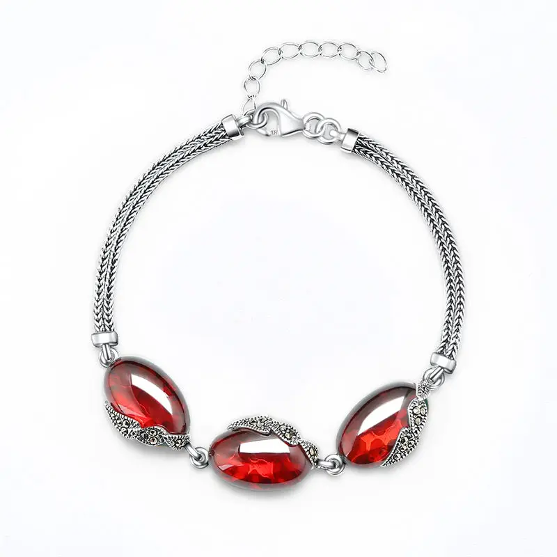 red Браслеты Gagafeel из чистого серебра 925 пробы для женщин, синтетический гранат, зеленый, красный, желтый корунд, S925 тайский серебряный браслет-цепочка - Окраска металла: red